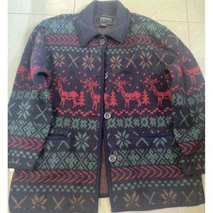 Bernardo Essentials Women's Sweater Jacket Reindeer Wool Size Large Winter
